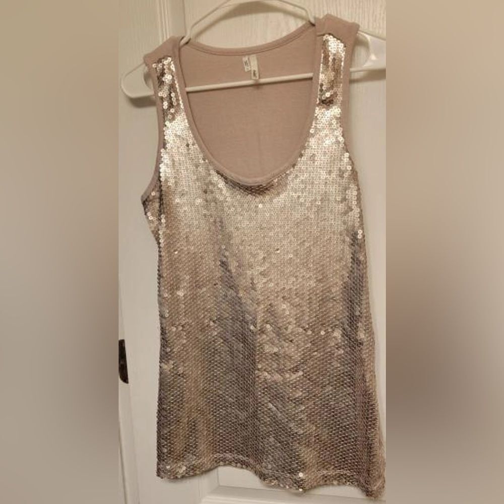 Maurices Studio Y Sequin Shiny Tank Top Sleveless Dusty Rose Pink XS Extra Small